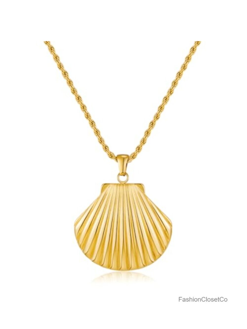 Gold Plated Scallop Shell Pendant Necklace Thin Chain Summer Jewelry